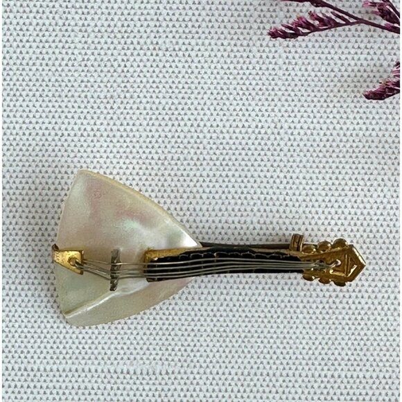 Vintage 1940s Mother of Pearl Balalaika Guitar Brooch Signed W Germany 1 3/4" - Picture 1 of 5